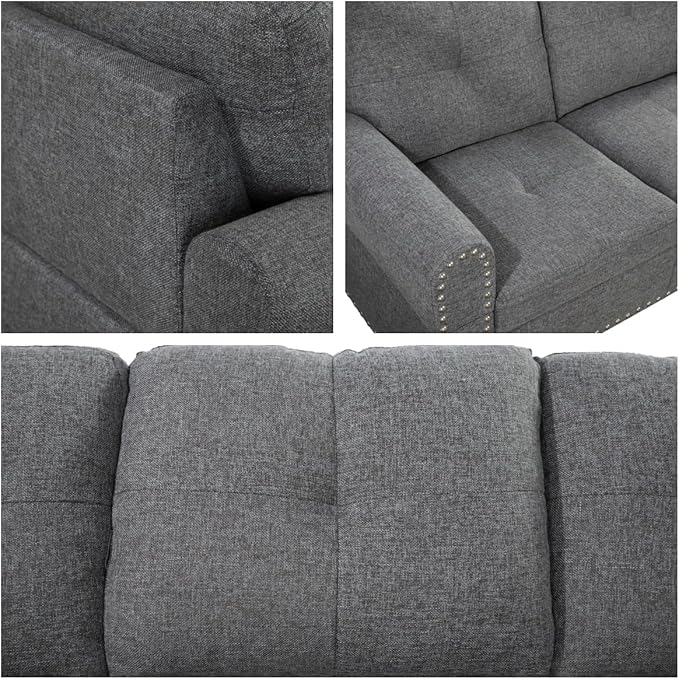 Sofa with Ottoman Modern Sectional Living Room, Bedroom, Office, L Shaped Couch Grey - LeafyLoom