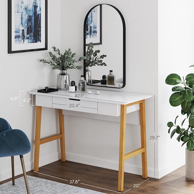 Nathan James Jacklyn Modern Home Office Writing Desk, White/Brown - LeafyLoom