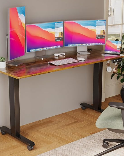 Electric Standing Desk 55 Inch, Ergonomic Height Adjustable Table with T-Shaped Metal Bracket Modern Computer Workstations for Home Office, Rustic Brown - LeafyLoom