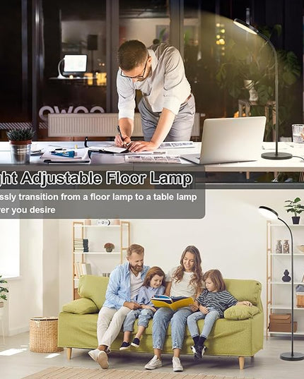 Floor Lamp, LED Floor Lamps for Living Room, Stepless Adjust Color Temperatures & Brightness Standing Lamp with Touch Control Tall Lamps Adjustable Gooseneck Reading Floor Lamp (Black) - LeafyLoom