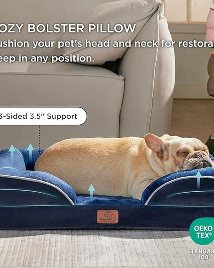 Bedsure Orthopedic Dog Bed for Medium Dogs - Waterproof Dog Sofa Beds Medium, Supportive Foam Pet Couch Bed with Removable Washable Cover, Waterproof Lining and Nonskid Bottom, Navy Blue BEDSURE