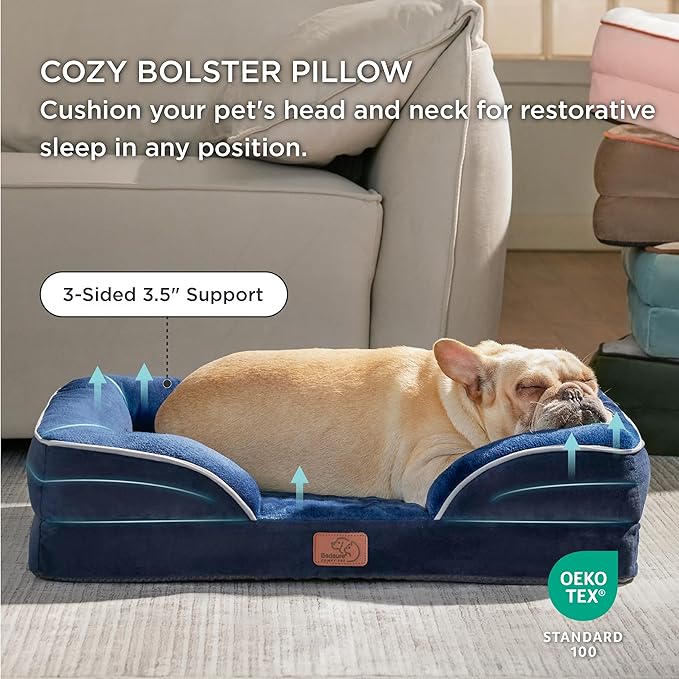 Bedsure Orthopedic Dog Bed for Medium Dogs - Waterproof Dog Sofa Beds Medium, Supportive Foam Pet Couch Bed with Removable Washable Cover, Waterproof Lining and Nonskid Bottom, Navy Blue BEDSURE