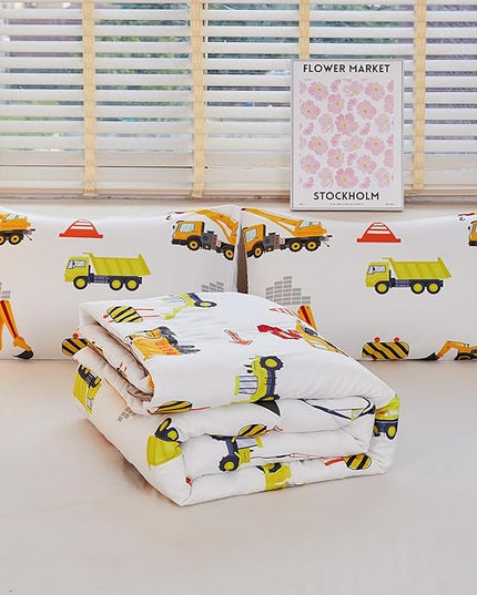 Kids Twin Comforter Set for Boys,Engineering Vehicle Comforter Set Twin,Tractor Comforter,Kids Crane Bedding Sets,Excavator Comforter with 2Pillowcases - LeafyLoom