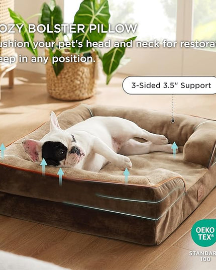 Bedsure Orthopedic Dog Bed for Medium Dogs - Waterproof Dog Sofa Beds Medium, Supportive Foam Pet Couch Bed with Removable Washable Cover, Waterproof Lining and Nonskid Bottom, Brown BEDSURE