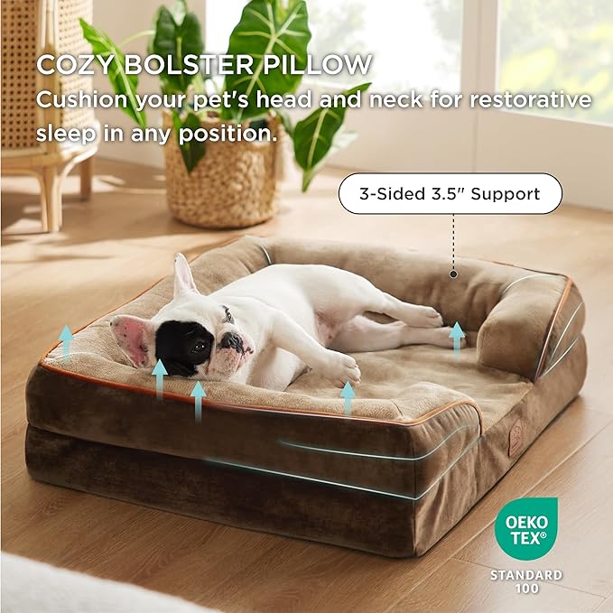 Bedsure Orthopedic Dog Bed for Medium Dogs - Waterproof Dog Sofa Beds Medium, Supportive Foam Pet Couch Bed with Removable Washable Cover, Waterproof Lining and Nonskid Bottom, Brown BEDSURE