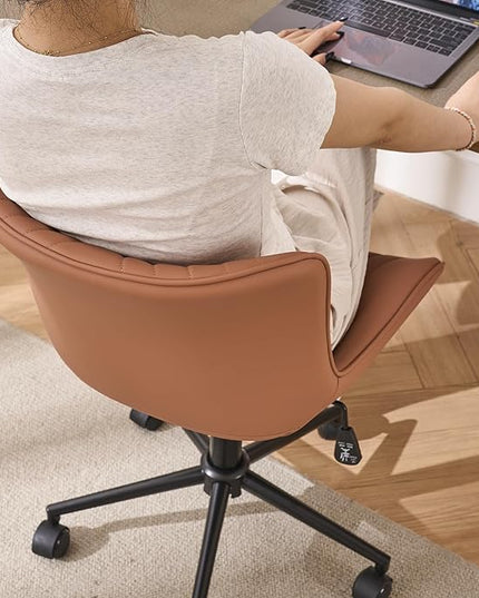 YOUNIKE Pink Office Chair Armless, PU Leather Computer Task Chair, Cute Swivel Adjustable Home Desk Chair, Small Vanity Chiar with Wheels Mid Backrest 300LBS - LeafyLoom