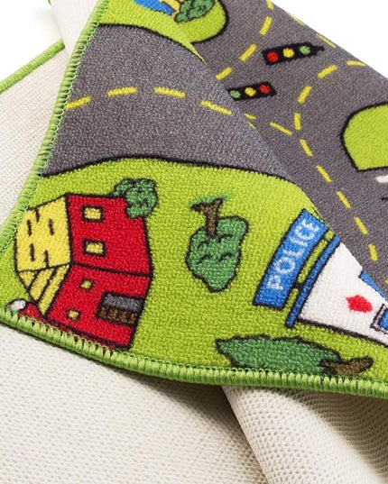 Large Kids Carpet Playmat Rug 52 x 32 with Non-Slip Backing, City Life Play Mat for Playing with Car Toy, Game Area for Baby Toddler Kid Child Educational Learn Road Traffic in Bedroom, Classroom - LeafyLoom