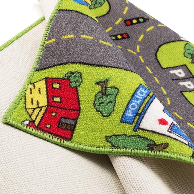 Large Kids Carpet Playmat Rug 52 x 32 with Non-Slip Backing, City Life Play Mat for Playing with Car Toy, Game Area for Baby Toddler Kid Child Educational Learn Road Traffic in Bedroom, Classroom - LeafyLoom