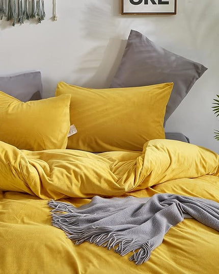 Wellboo Mustard Velvet Comforter Sets California King Women Turmeric Yellow Fluffy Bedding Comforters Cal King Teen Girls Dark Yellow Plush Quilts Soft Warm Winter Flannel Blankets Solid Yellow Bed - LeafyLoom