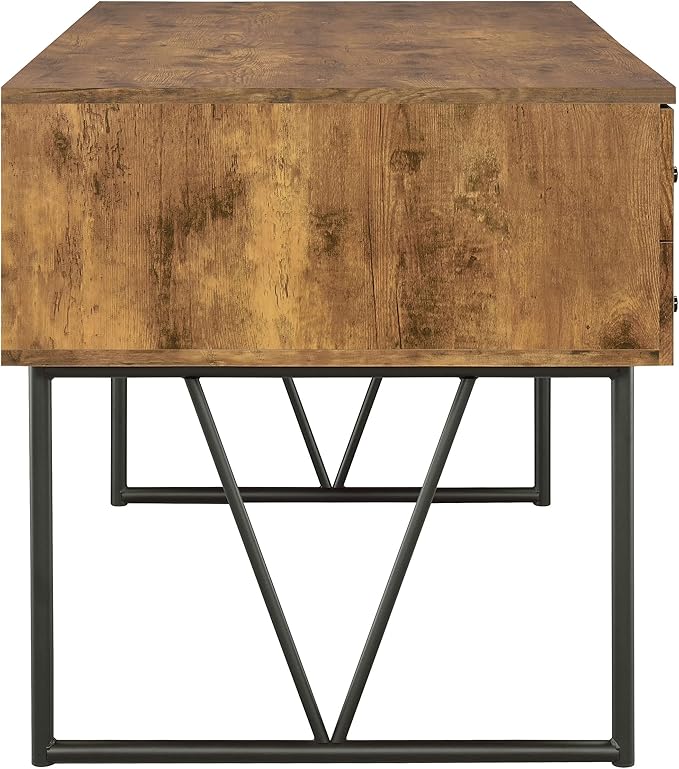 Coaster Home Furnishings Analiese Rustic 63-Inch 4-Drawer Home Office Computer Writing Desk Study Table with Storage Engineered Eco-Friendly Wood Look Laminate Sturdy Steel Base Rustic Nutmeg 800999 - LeafyLoom