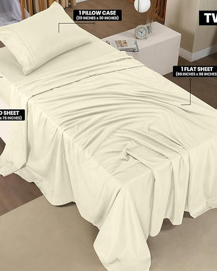 Utopia Bedding Twin Bed Sheets Set - 3 Piece Bedding - Brushed Microfiber - Shrinkage and Fade Resistant - Easy Care (Twin, Ivory) - LeafyLoom