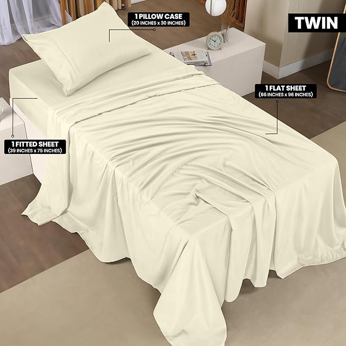 Utopia Bedding Twin Bed Sheets Set - 3 Piece Bedding - Brushed Microfiber - Shrinkage and Fade Resistant - Easy Care (Twin, Ivory) - LeafyLoom