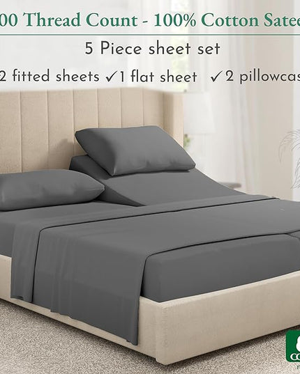 California Design Den Split King Sheet Set - 100% Cotton, 600 Thread Count, Breathable Luxury King Size Sheets for Adjustable Bed, Luxury Hotel-Quality Sheets with Soft Sateen Weave - Grey - LeafyLoom