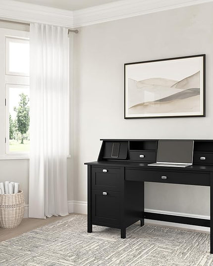 Bush Furniture Broadview 54W Computer Desk with Drawers and Desktop Organizer in Classic Black | Storage for Home Office Workspace - LeafyLoom