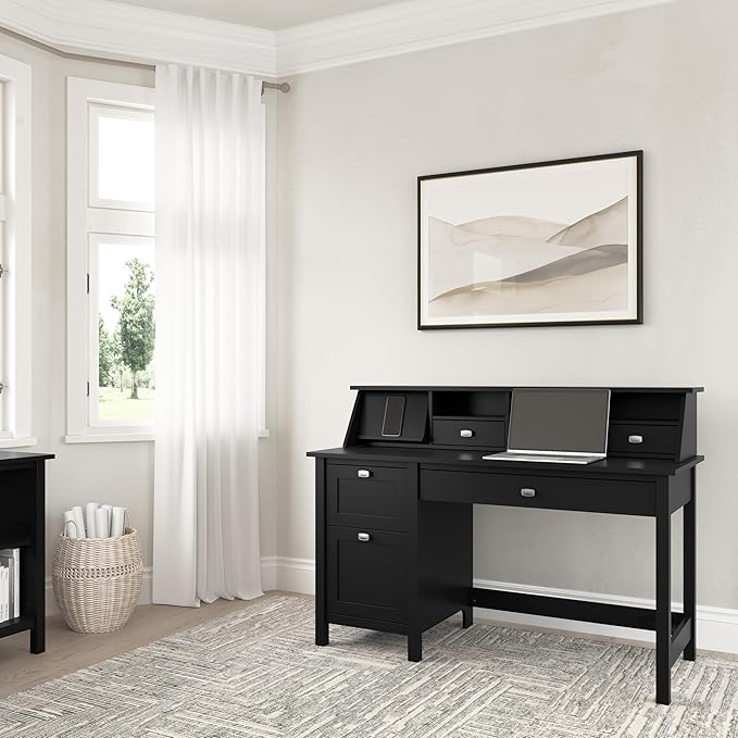 Bush Furniture Broadview 54W Computer Desk with Drawers and Desktop Organizer in Classic Black | Storage for Home Office Workspace - LeafyLoom