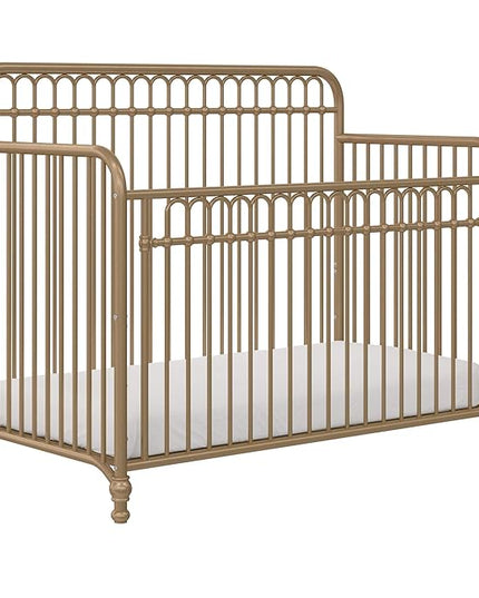 Little Seeds Ivy 3-in-1 Convertible Metal Crib, JMPA Certified, Gold - LeafyLoom