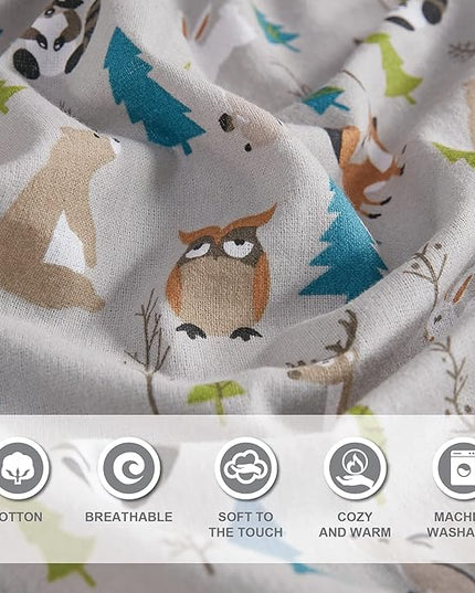 Comfort Spaces Cotton Flannel Breathable Warm Deep Pocket Sheets with Pillow Case Bedding, Twin XL, Multi Forest Animal 3 Piece - LeafyLoom