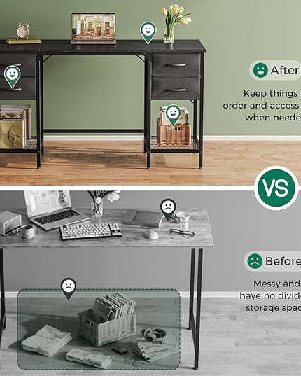 55 Inch Computer Desk with 4 Drawers, Office Desk with Mesh Shelf, Gaming Desk, Large Storage, Writing Desk Work Desk for Home Office, Study, Bedroom, Work from Home, Black - LeafyLoom