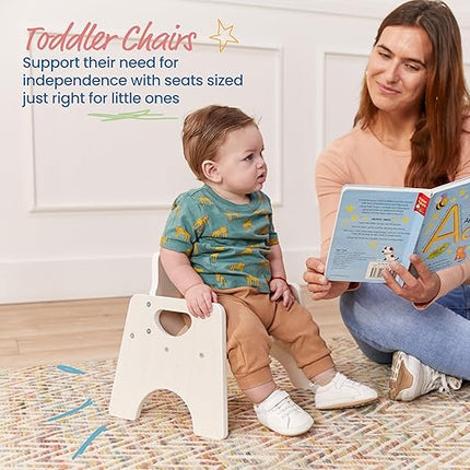 ECR4Kids Stackable Wooden Toddler Chair, 6in, Kids Furniture, White Wash, 2-Pack - LeafyLoom