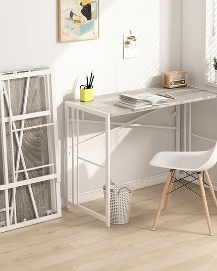 EMODA Folding Computer Desk 40 inch, No Assembly Needed Home Office Table Study Writing Gaming Desk, Beige - LeafyLoom