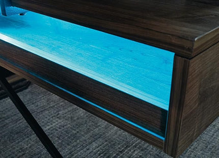 Signature Design by Ashley Barolli Home Office Gaming Desk with Multiuple LED Back Lights, Grayish Brown - LeafyLoom