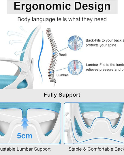 Primy Office Chair Ergonomic Desk Chair with Adjustable Lumbar Support and Height, Swivel Breathable Desk Mesh Computer Chair with Flip up Armrests for Conference Room（Blue） - LeafyLoom