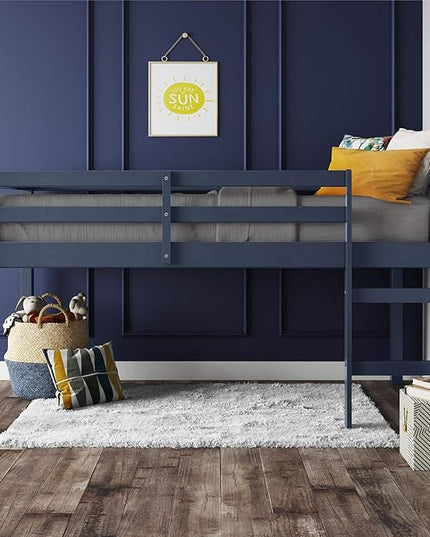 DHP Milton Solid Wood Low Loft Bed for Kids, Twin Size, Blue - LeafyLoom