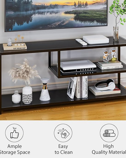 HOME BI TV Stand for 50 55 Inch TV, Entertainment Center with Storage, Wood TV Console for Living Room, TV Cabinet with Metal Frame, Black - LeafyLoom