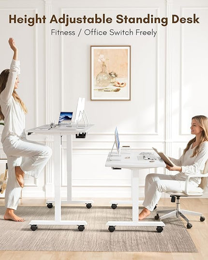 Electric Standing Desk 60 Inch, Ergonomic Height Adjustable Table with T-Shaped Metal Bracket Modern Computer Workstations for Home Office, White, 60 x 24 Inch - LeafyLoom