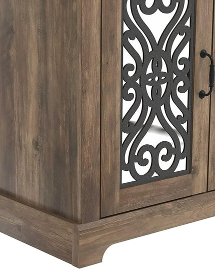 Galano Calidia 2 Door Sideboard, Kitchen Storage Sideboard Buffet Cabinet Console with Acrylic Mirror Doors & Adjustable Shelves, 15.67" D x 32.36" W x 29.29" H, Knotty Oak - LeafyLoom