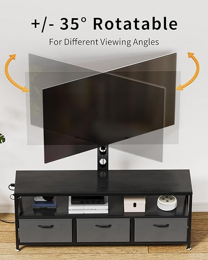 JUSTOGO TV Stand with Mount and Power Outlet, TV Stand Mount with Storage for Living Room, Entertainment Center with LED Lights for 45/55/60/65 inch TVs, Height Adjustable Media Console, Black - LeafyLoom