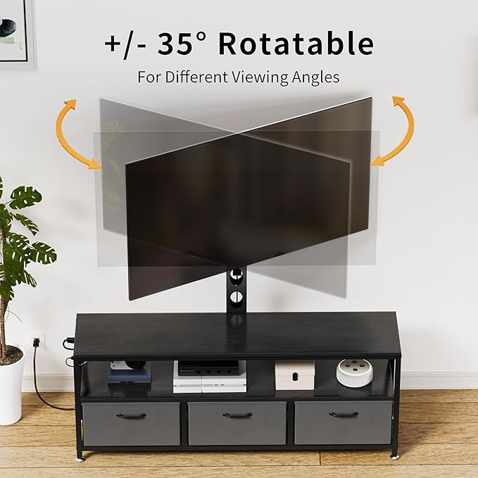 JUSTOGO TV Stand with Mount and Power Outlet, TV Stand Mount with Storage for Living Room, Entertainment Center with LED Lights for 45/55/60/65 inch TVs, Height Adjustable Media Console, Black - LeafyLoom