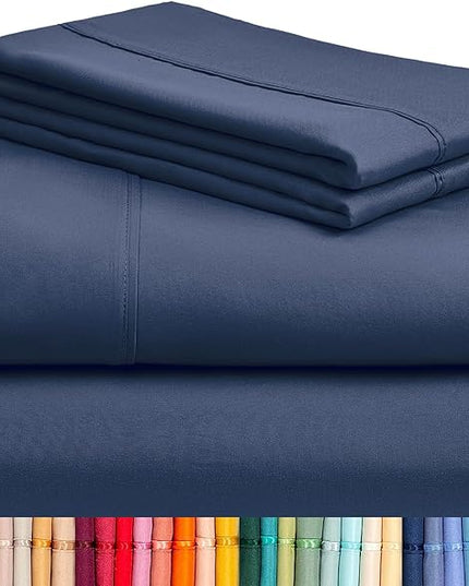 LuxClub Twin XL Sheets - Soft Kids Twin Bed Sheets for Boys and Girls, 4 PC Deep Pockets 18" Eco Friendly Wrinkle Free Kids Fitted Sheets Machine Washable Hotel Bedding Silky Soft- Navy Twin XL - LeafyLoom