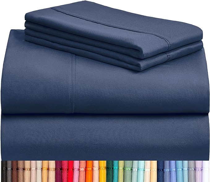 LuxClub Twin XL Sheets - Soft Kids Twin Bed Sheets for Boys and Girls, 4 PC Deep Pockets 18" Eco Friendly Wrinkle Free Kids Fitted Sheets Machine Washable Hotel Bedding Silky Soft- Navy Twin XL - LeafyLoom