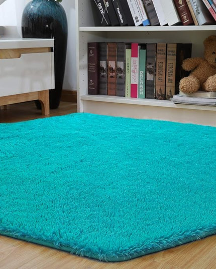 junovo Ultra Soft Rug for Nursery Children Room Baby Room Home Decor Dormitory Hexagon Carpet for Playhouse Princess Tent Kids Play Castle, Diameter 4.6 ft, Teal Blue - LeafyLoom