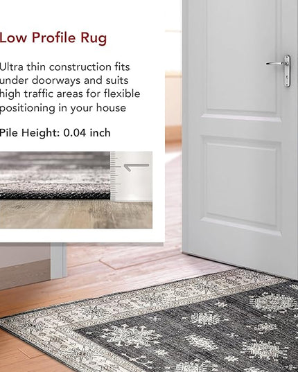 nuLOOM Mollie Machine Washable Traditional Border Ultra Thin Area Rug, 8x10, Charcoal - LeafyLoom