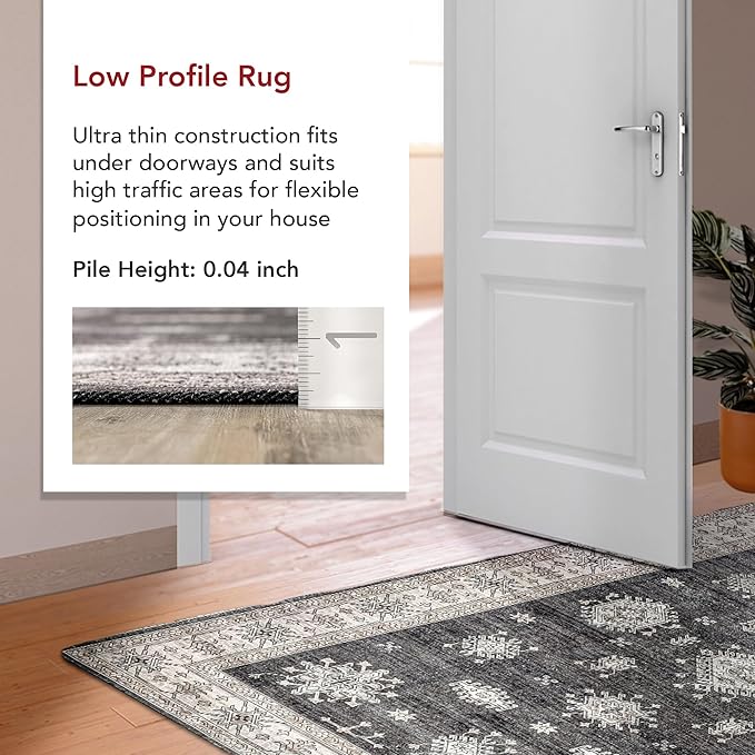 nuLOOM Mollie Machine Washable Traditional Border Ultra Thin Area Rug, 8x10, Charcoal - LeafyLoom