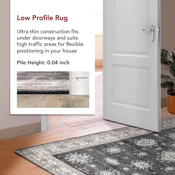 nuLOOM Mollie Machine Washable Traditional Border Ultra Thin Accent Rug, 3x5, Charcoal - LeafyLoom