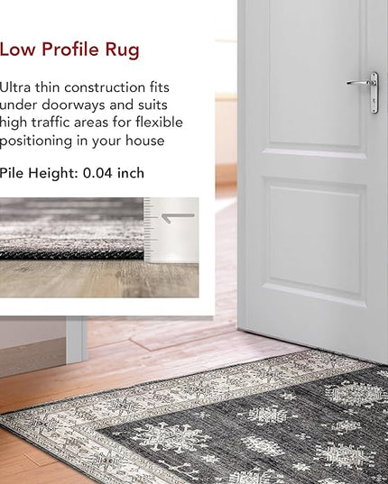 nuLOOM Mollie Machine Washable Traditional Border Ultra Thin Accent Rug, 2x3, Charcoal - LeafyLoom