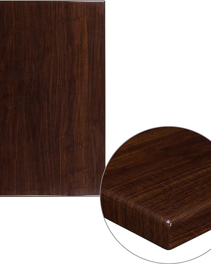 Flash Furniture Glenbrook 30" x 45" Rectangular High-Gloss Walnut Resin Table Top with 2" Thick Edge - LeafyLoom