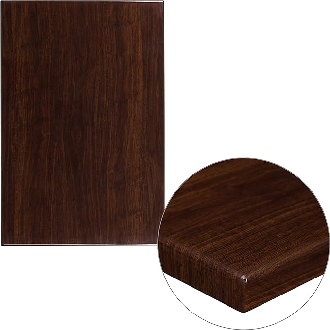 Flash Furniture Glenbrook 30" x 45" Rectangular High-Gloss Walnut Resin Table Top with 2" Thick Edge - LeafyLoom