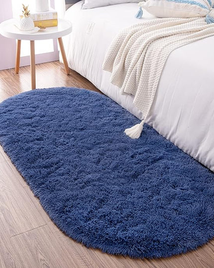 Noahas Ultra Soft Fluffy Bedroom Rugs Kids Room Carpet Modern Shaggy Area Rugs Home Decor 2.6' X 5.3', Light Navy - LeafyLoom