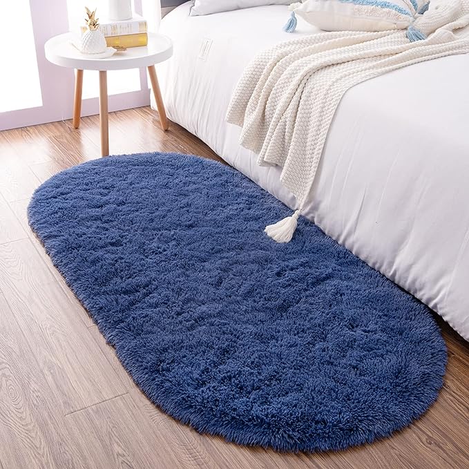 Noahas Ultra Soft Fluffy Bedroom Rugs Kids Room Carpet Modern Shaggy Area Rugs Home Decor 2.6' X 5.3', Light Navy - LeafyLoom