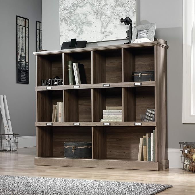 Sauder Barrister Lane Cubby Bookcase/ Book Shelf for Storage and Display, Salt Oak finish - LeafyLoom