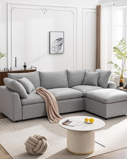 104.3" L-Shaped Convertible Sectional Sofa with Reversible Sleeper Chaise, Down Filled Upholstery Corner Couch w/Armrest for Living Room, Apartment, Office, Light Gray, 104.3 Inch - LeafyLoom
