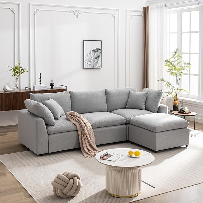 104.3" L-Shaped Convertible Sectional Sofa with Reversible Sleeper Chaise, Down Filled Upholstery Corner Couch w/Armrest for Living Room, Apartment, Office, Light Gray, 104.3 Inch - LeafyLoom