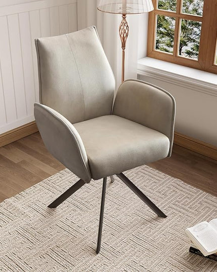 jiexi Modern Desk Chair no Wheel, Ergonomic Office Chair Home Office Upholstered Chair, Swivel Arm Chairs with Metal Legs, Computer Chair for Bedroom, Reception Room, Living Room - LeafyLoom