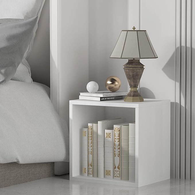 Magic DIY Cube Storage Organizer -Cube Storage Shelf -Wood Storage Cubes -Stackable Cubes Perfect for Books Clothes Toy(Pure White-Washed, General Cube) - LeafyLoom