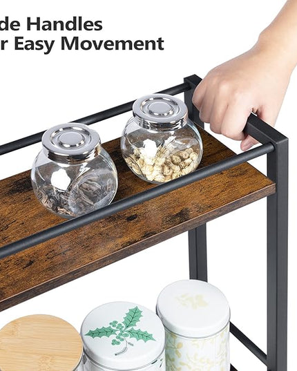 Slim Rolling Cart, Mobile Kitchen Cart on Wheels, Narrow Storage Cart for Small Space, Wooden Service Cart, for Bathroom, Laundry, Living Room, Rustic Brown RCHR1501Z - LeafyLoom