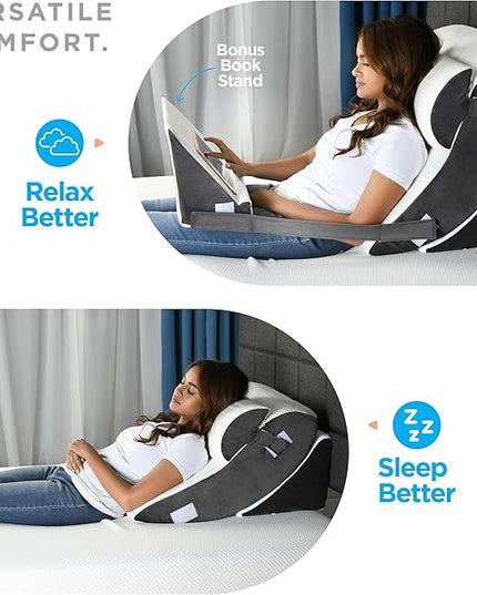 Gleur Bed Wedge Pillow for Sleeping 4 Piece Set - Orthopedic Pillow for Post Surgery includes a Patent Pending Desk Pillow - Adjustable Incline for All Sleeping, Sitting Positions Sofa Couch Cushion - LeafyLoom